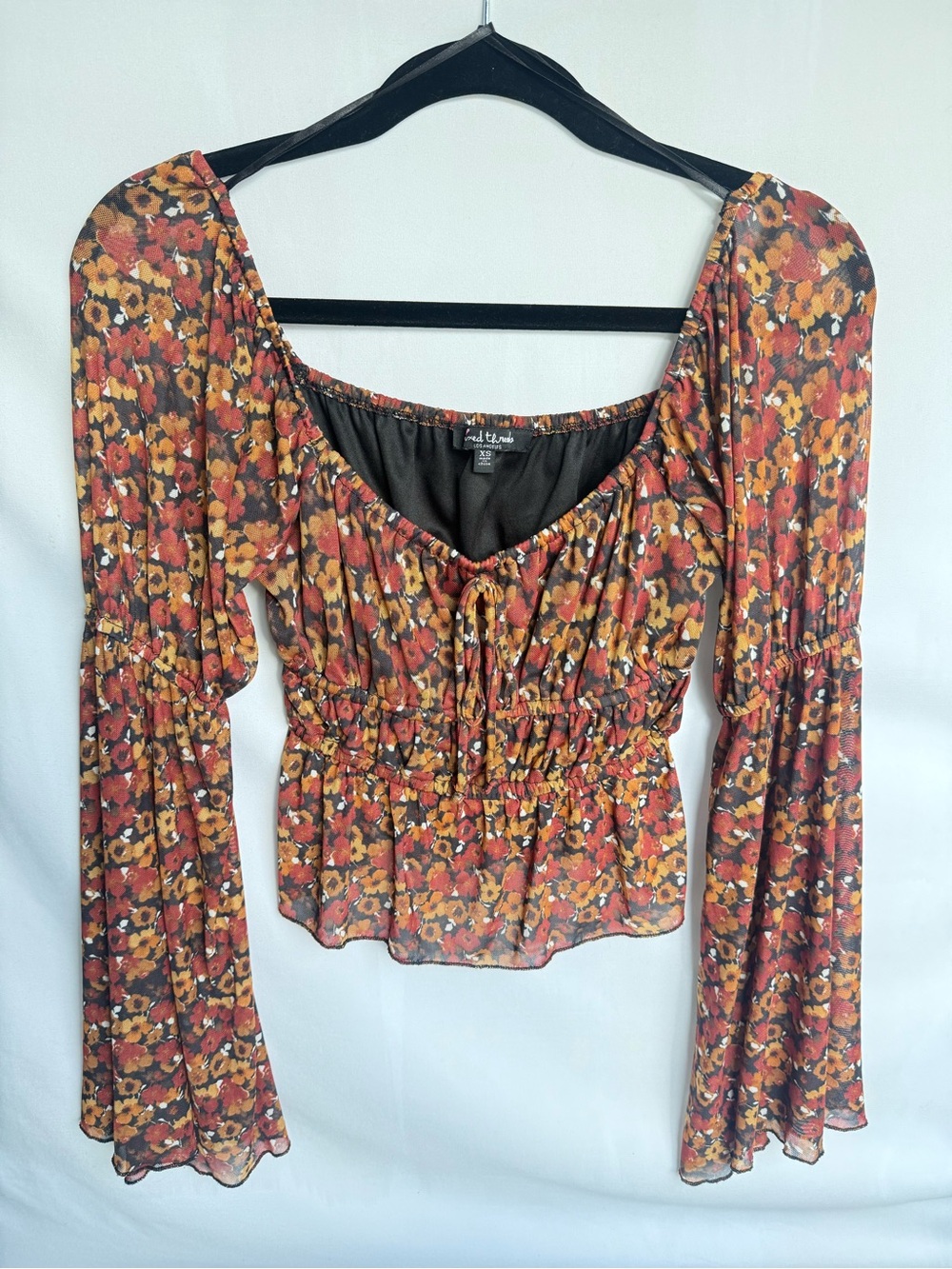 Mixed Threads Rust Floral Peasant Blouse
